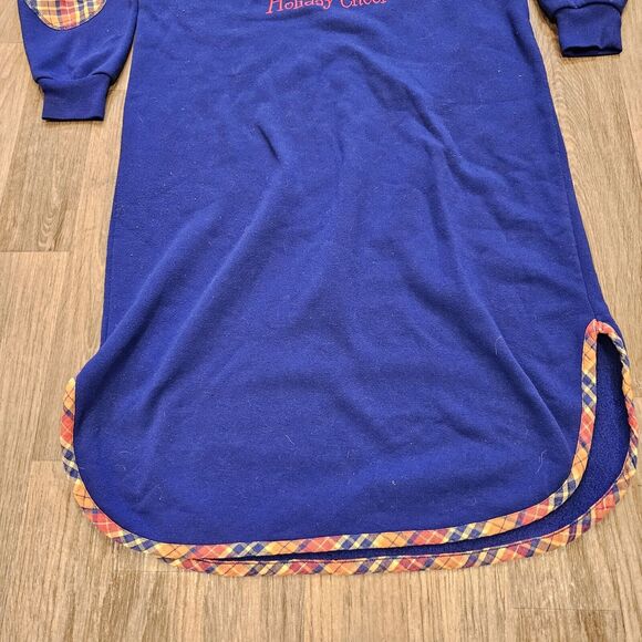 Vtg 90s Winnie The Pooh Nightgown Womens M Blue Fleece Elbow Patches Holiday - Picture 4 of 8